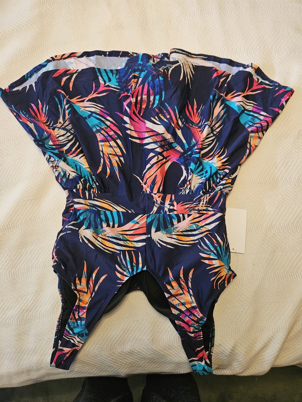 Swimsuits For All Women's Navy Tropical Print One-Piece Swimdress - Picture 4 of 5